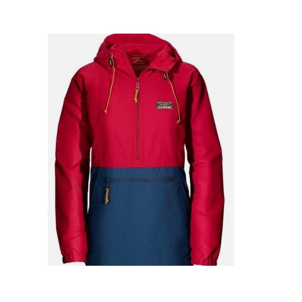 L.L. Bean Women's Anorak Windbreaker 1/4 Zip Jacket in Red and Navy Blue